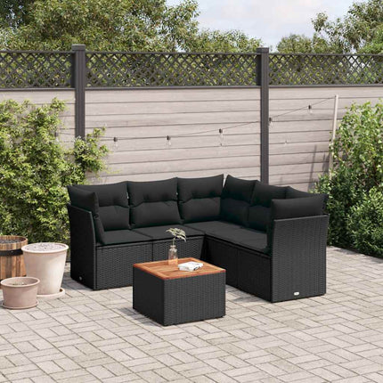 Loungegrupp med dynor 6 delar svart konstrotting