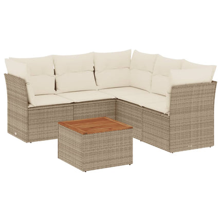 Soffgrupp för trädgården med dynor 6 delar beige konstrotting