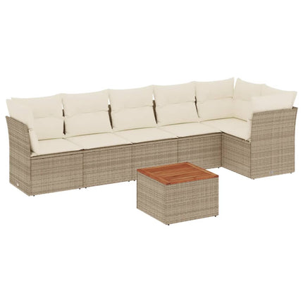 Matgrupp för trädgården med dynor 7 delar beige konstrotting