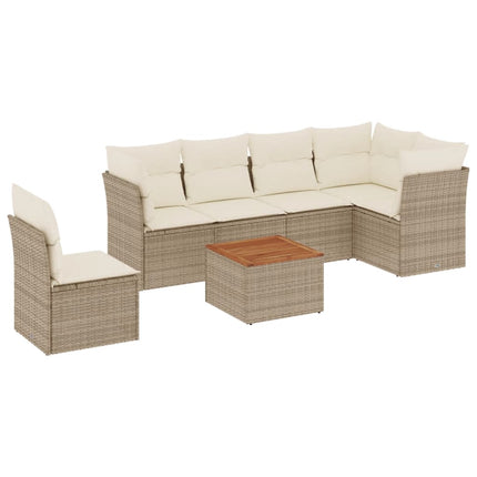 Matgrupp för trädgården med dynor 7 delar beige konstrotting
