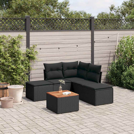 Loungegrupp med dynor 6 delar svart konstrotting