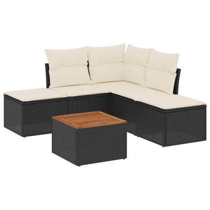 Loungegrupp med dynor 6 delar svart konstrotting