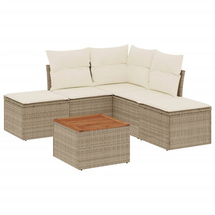 Soffgrupp för trädgården med dynor 6 delar beige konstrotting