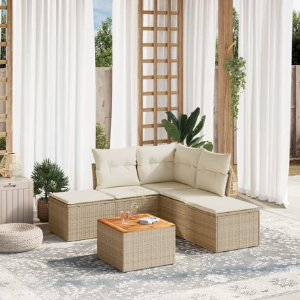Soffgrupp för trädgården med dynor 6 delar beige konstrotting