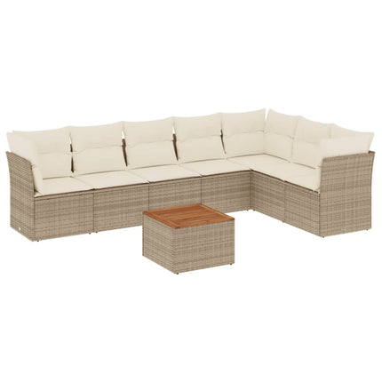 Matgrupp för trädgården med dynor 8 delar beige konstrotting