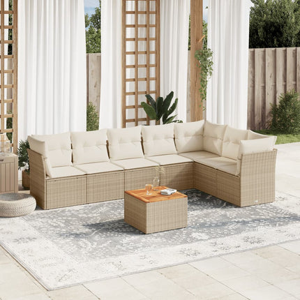 Matgrupp för trädgården med dynor 8 delar beige konstrotting
