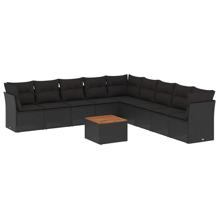 Loungegrupp 10 delar med svarta dynor konstrotting