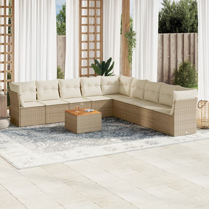 Soffgrupp för trädgård med dynor 10 delar beige konstrotting