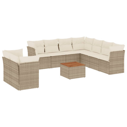 Loungegrupp för trädgården m. dynor 11 delar beige konstrotting