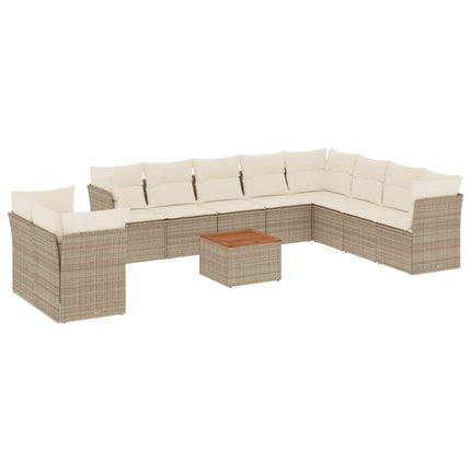 Loungegrupp för trädgården m. dynor 11 delar beige konstrotting
