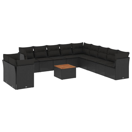 Loungegrupp med dynor 12 delar svart konstrotting