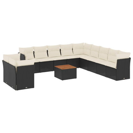 Loungegrupp med dynor 12 delar svart konstrotting