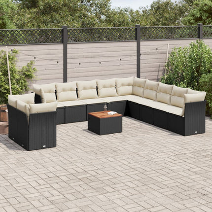 Loungegrupp med dynor 12 delar svart konstrotting