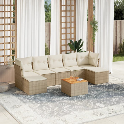 Matgrupp för trädgården med dynor 8 delar beige konstrotting
