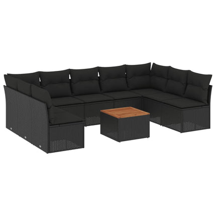 Loungegrupp 10 delar med svarta dynor konstrotting
