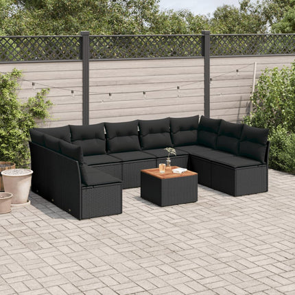 Loungegrupp 10 delar med svarta dynor konstrotting