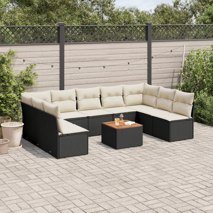 Loungegrupp 10 delar med svarta dynor konstrotting