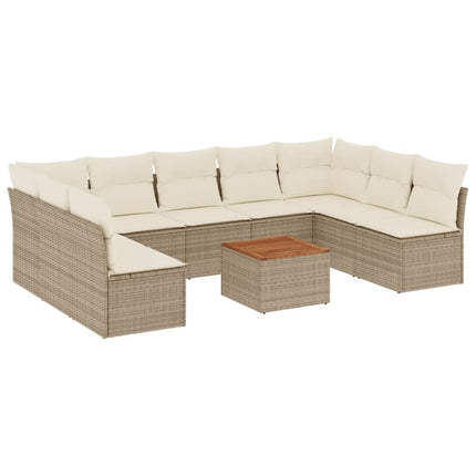 Soffgrupp för trädgård med dynor 10 delar beige konstrotting