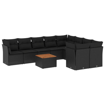 Loungegrupp 10 delar med svarta dynor konstrotting