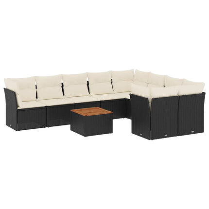 Loungegrupp 10 delar med svarta dynor konstrotting