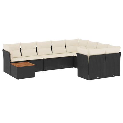 Loungegrupp 10 delar med svarta dynor konstrotting