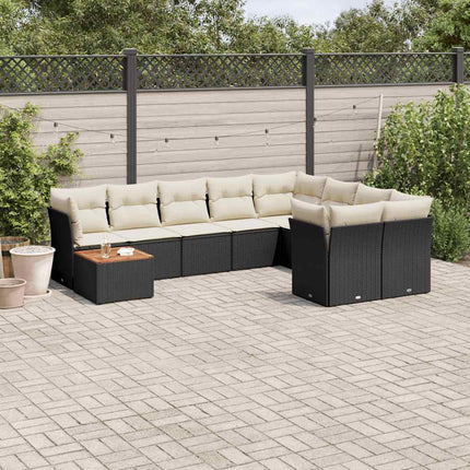 Loungegrupp 10 delar med svarta dynor konstrotting
