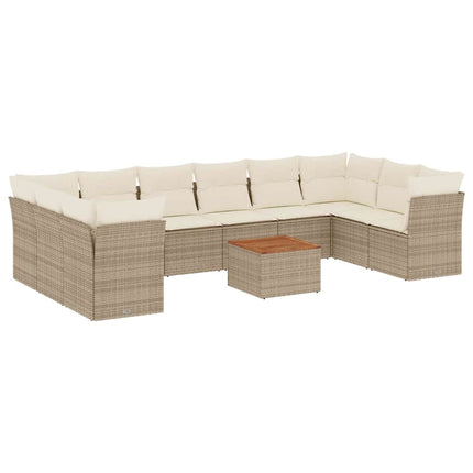 Loungegrupp för trädgården m. dynor 11 delar beige konstrotting