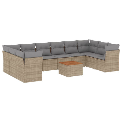 Soffgrupp för trädgård med dynor 11 delar mixbeige konstrotting
