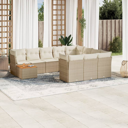 Loungegrupp för trädgården m. dynor 11 delar beige konstrotting