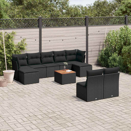 Loungegrupp 10 delar med svarta dynor konstrotting