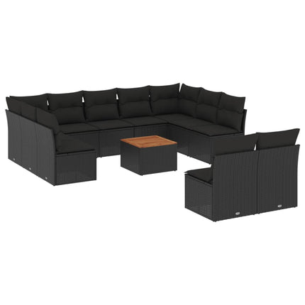 Loungegrupp med dynor 12 delar svart konstrotting