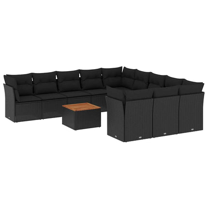 Loungegrupp med dynor 12 delar svart konstrotting