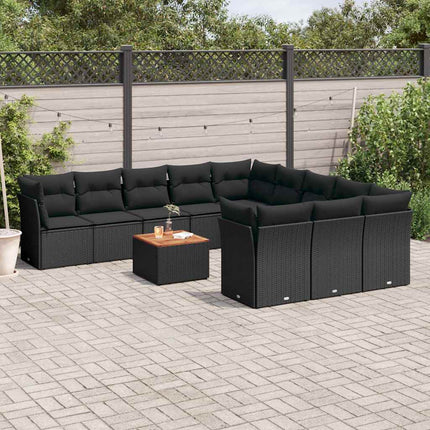 Loungegrupp med dynor 12 delar svart konstrotting