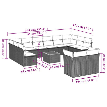 Soffgrupp för trädgård med dynor 13 delar mixbeige konstrotting