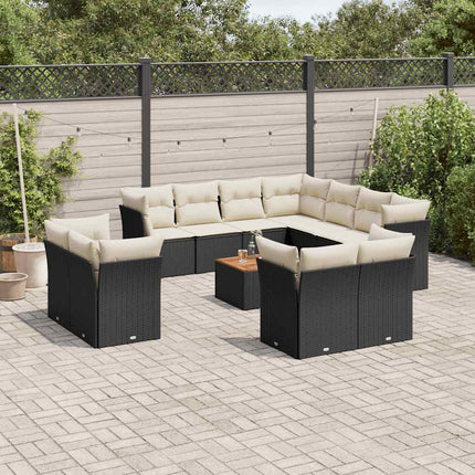 Loungegrupp med dynor 12 delar svart konstrotting