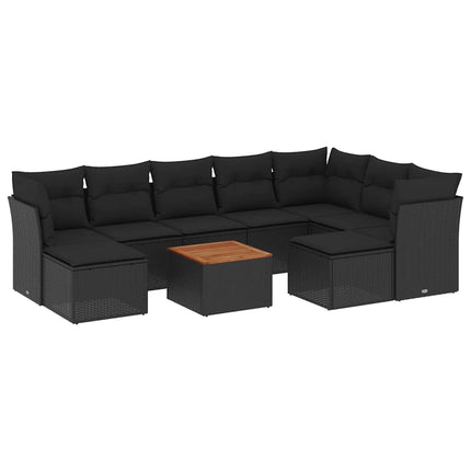 Loungegrupp 10 delar med svarta dynor konstrotting