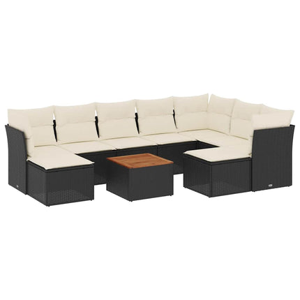 Loungegrupp 10 delar med svarta dynor konstrotting