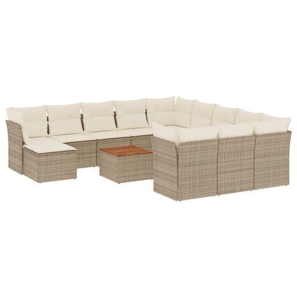 Soffgrupp för trädgården med dynor 13 delar beige konstrotting