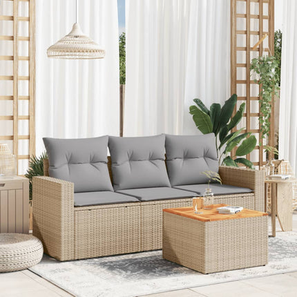 Soffgrupp för trädgård med dynor 4 delar mixbeige konstrotting