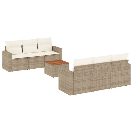 Matgrupp för trädgården med dynor 7 delar beige konstrotting