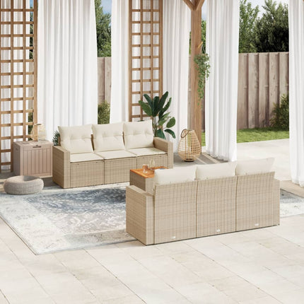Matgrupp för trädgården med dynor 7 delar beige konstrotting