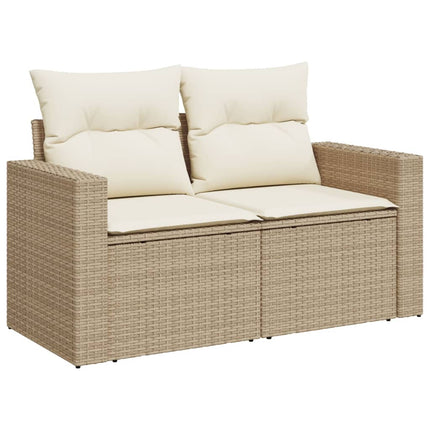 Matgrupp för trädgården med dynor 7 delar beige konstrotting