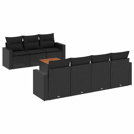 Loungegrupp för trädgården med dynor 8 delar svart konstrotting