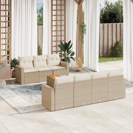Matgrupp för trädgården med dynor 8 delar beige konstrotting