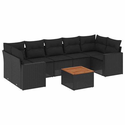 Loungegrupp för trädgården med dynor 8 delar svart konstrotting
