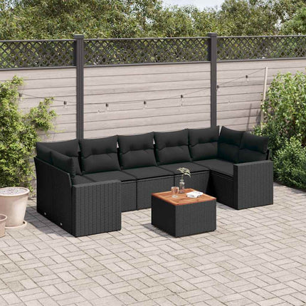 Loungegrupp för trädgården med dynor 8 delar svart konstrotting