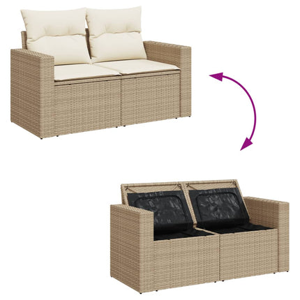 Matgrupp för trädgården med dynor 8 delar beige konstrotting