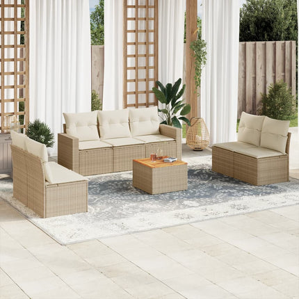 Matgrupp för trädgården med dynor 8 delar beige konstrotting