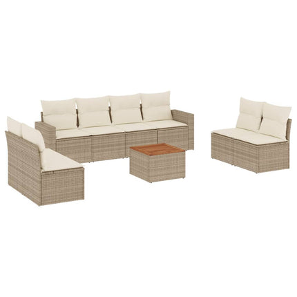 Soffgrupp för trädgården med dynor 9 delar beige konstrotting