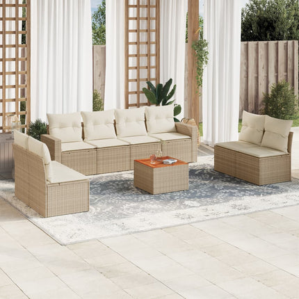 Soffgrupp för trädgården med dynor 9 delar beige konstrotting